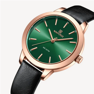 NAVIFORCE NF5024 Black PU Leather Analog Watch For Women - Green & Black